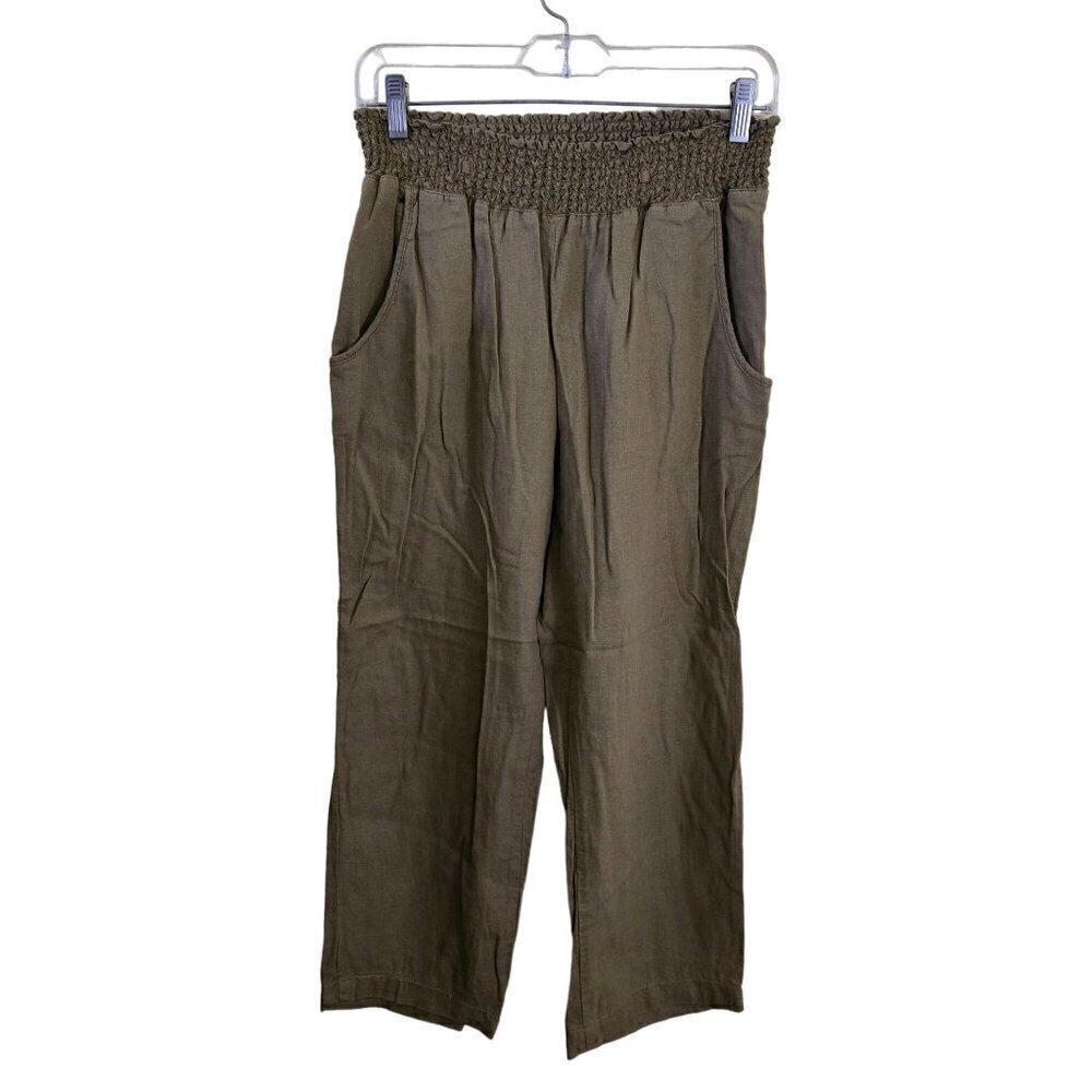 Ci Sono Olive Linen Blend Pull On Cropped Straight Leg Pants Size L